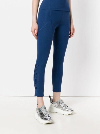 Shop Fendi Fitted Logo Leggings - Blue