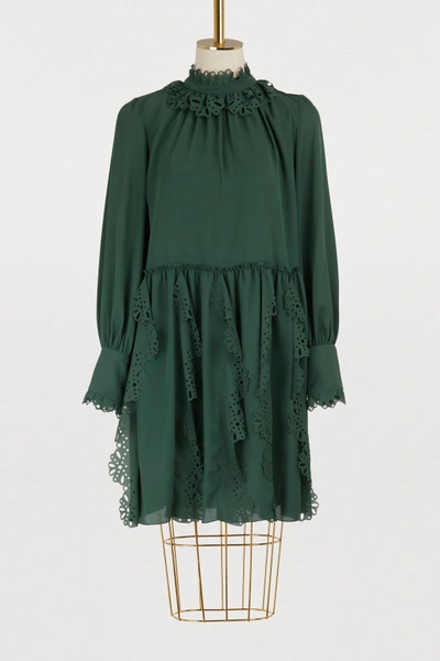 Shop See By Chloé Georgette Dress In Deep Green Marble