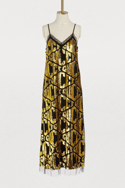 Shop Gucci Game Sequins Dress In Black/gold