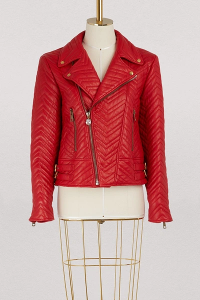 Shop Gucci Quilted Leather Biker Jacket In Red