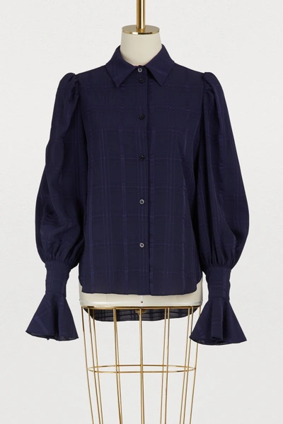 Shop See By Chloé Fluid Checks Top In Evening Blue