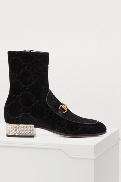 Shop Gucci Mister Gg Velvet Ankle Boots In Black