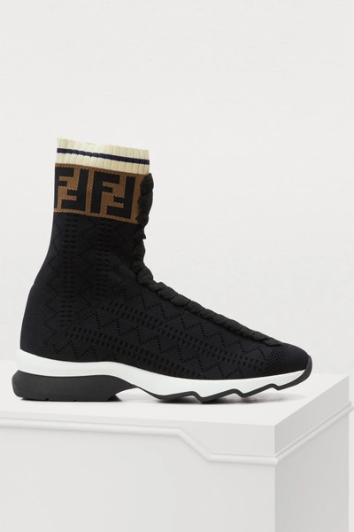 Shop Fendi Rockoko Sock-fit Sneakers In Nero Tab Nero Marino