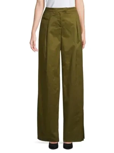 Shop Valentino Wide-leg Cropped Cotton Pants In Moss