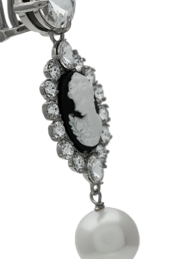 Shop Miu Miu Metallic Cameo Crystal Faux Pearl Earrings - White