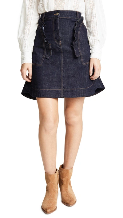 Shop Carven Ruffle Pocket Skirt In Indigo