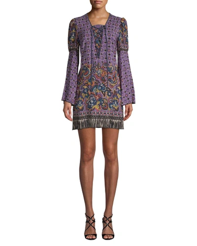 Shop Anna Sui Paisley Fringe Border Silk Dress In Nocolor