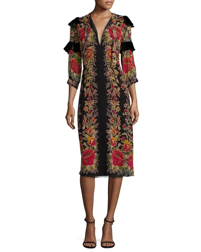 Shop Anna Sui Roses Silk Midi Dress In Nocolor