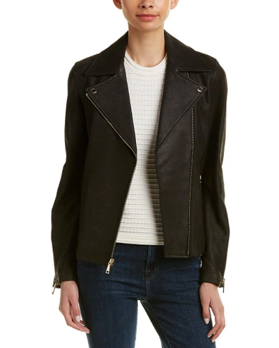 Shop T Tahari Leather Jacket In Black