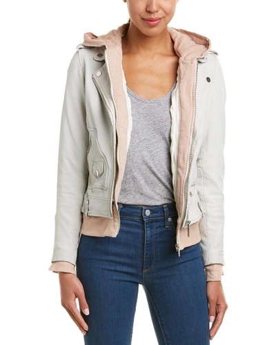 Shop Doma Leather Biker Jacket In White