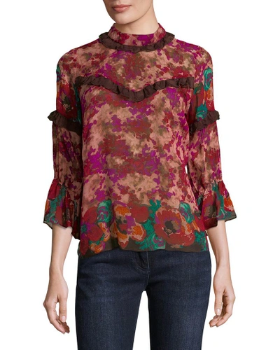 Shop Anna Sui Floral Frills Silk Blouse In Nocolor
