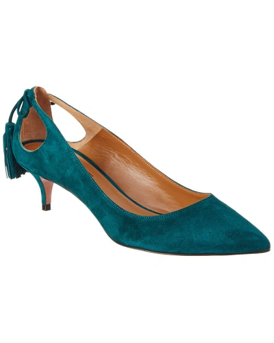 Shop Aquazzura Forever Marilyn 45 Suede Pump In Green