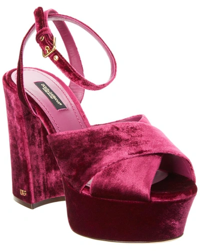 Shop Dolce & Gabbana 130 Velvet Platform Sandal In Pink