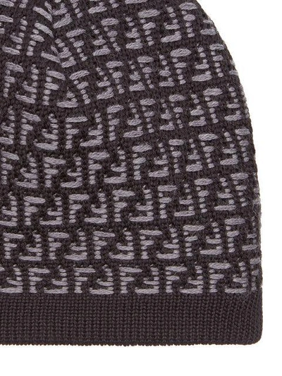 Shop Fendi Knit Ff Logo Beanie - Black