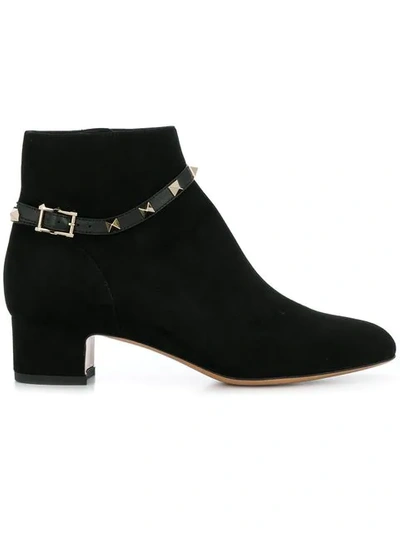 Shop Valentino Garavani Rockstud Strap Booties - Black