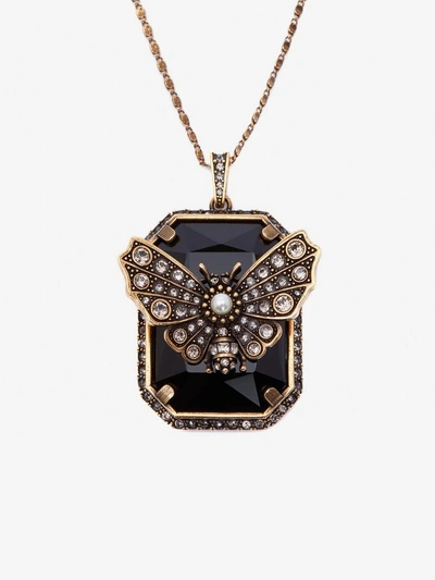 Shop Alexander Mcqueen Butterfly Necklace In Gold/black