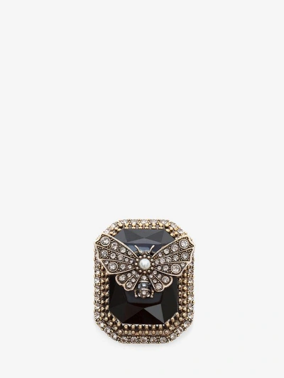 Shop Alexander Mcqueen Butterfly Ring In Gold/black