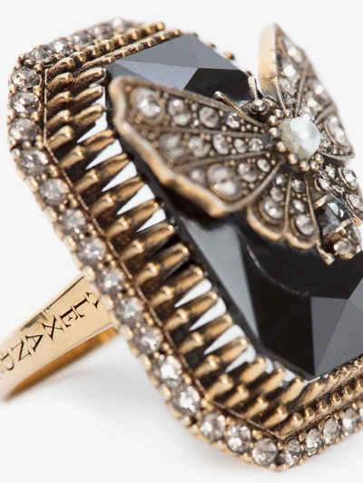 Shop Alexander Mcqueen Butterfly Ring In Gold/black