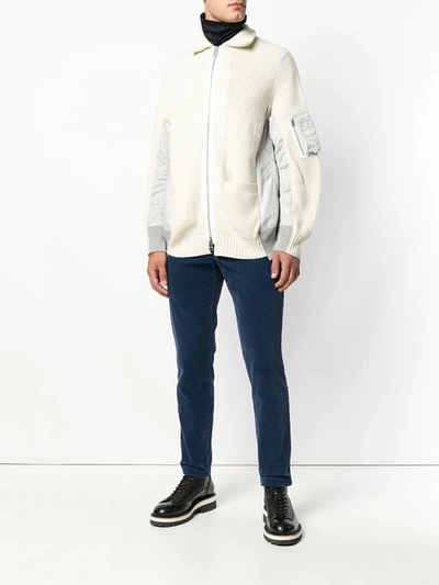 Shop Sacai Oversized Zipped Front Sweater - Neutrals