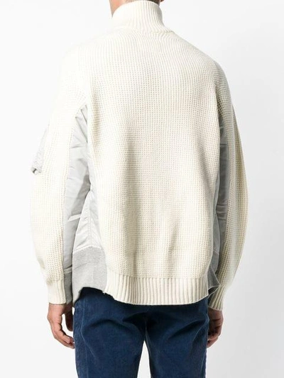 Shop Sacai Oversized Zipped Front Sweater - Neutrals