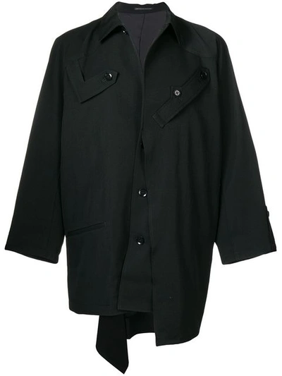 Shop Yohji Yamamoto Asymmetric Shirt Jacket - Black