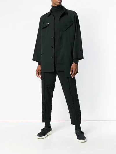 Shop Yohji Yamamoto Asymmetric Shirt Jacket - Black