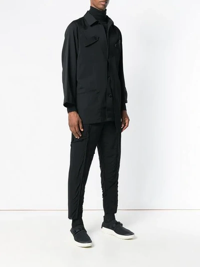 Shop Yohji Yamamoto Asymmetric Shirt Jacket - Black