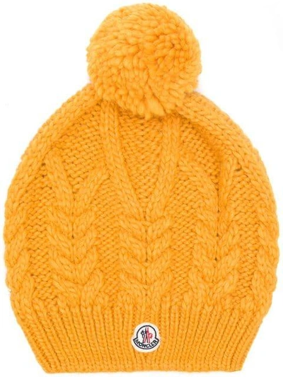 Shop Moncler Pom Pom Knitted Hat - Orange In Yellow & Orange