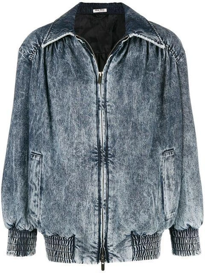 Shop Miu Miu Bleach Stained Denim Jacket - Blue
