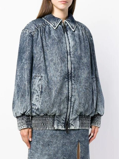 Shop Miu Miu Bleach Stained Denim Jacket - Blue