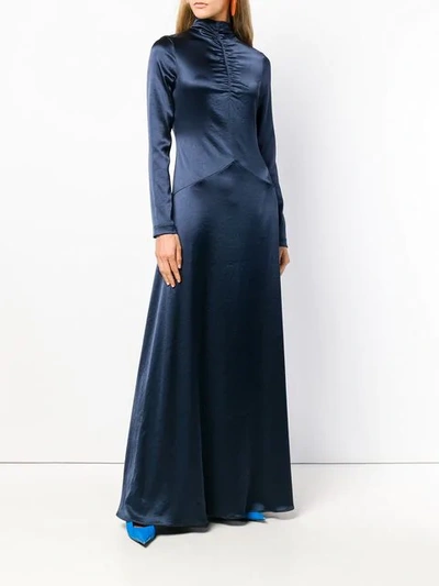 Shop Cedric Charlier Cédric Charlier Ruched Neck Gown - Blue