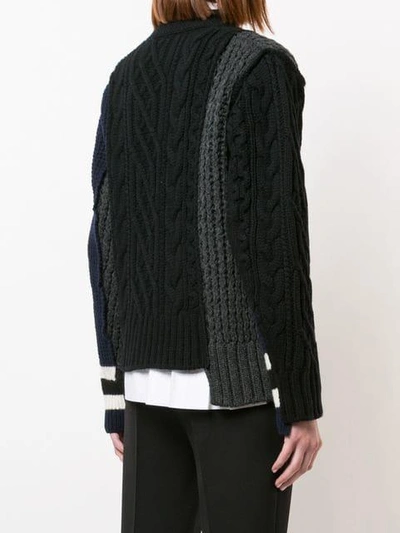 Shop Sacai Zip-up Patch Knit Sweater - Black