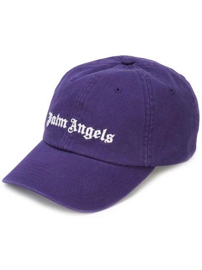 Shop Palm Angels Logo Embroidered Cap - Purple