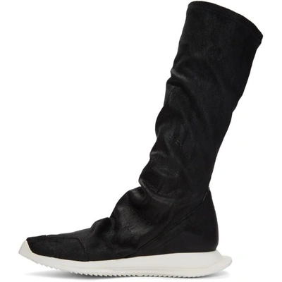 RICK OWENS 黑色斜条纹袜式高帮运动鞋