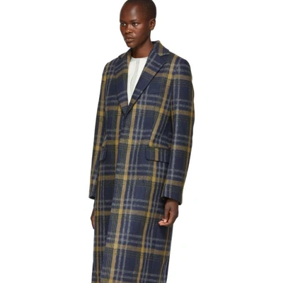 Shop Acne Studios Blue And Brown Plaid Long Coat In Blue/brown