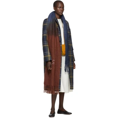 Shop Acne Studios Blue And Brown Plaid Long Coat In Blue/brown