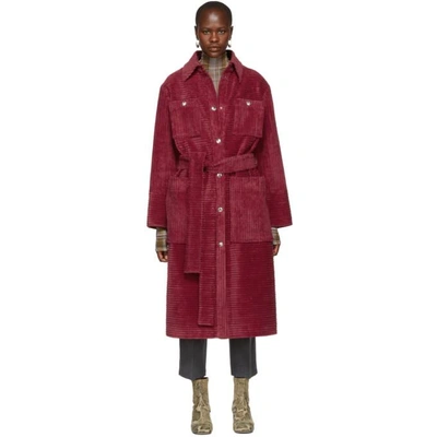 Shop Acne Studios Pink Corduroy Long Coat In Fuchsia Pin