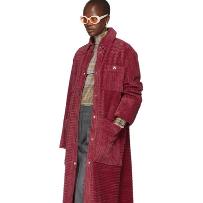 Shop Acne Studios Pink Corduroy Long Coat In Fuchsia Pin