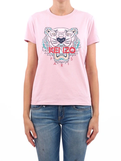 Shop Kenzo Pink Tee With Tiger Print