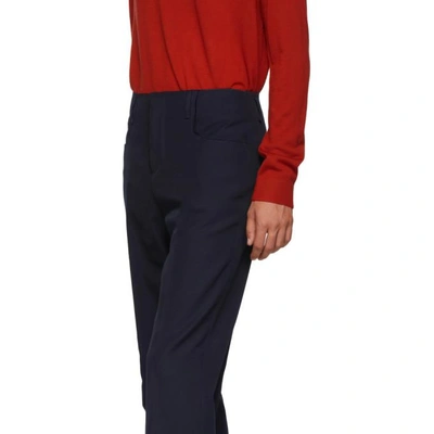 Shop Acne Studios Blue Twill Boot Cut Trousers In Dark Blue