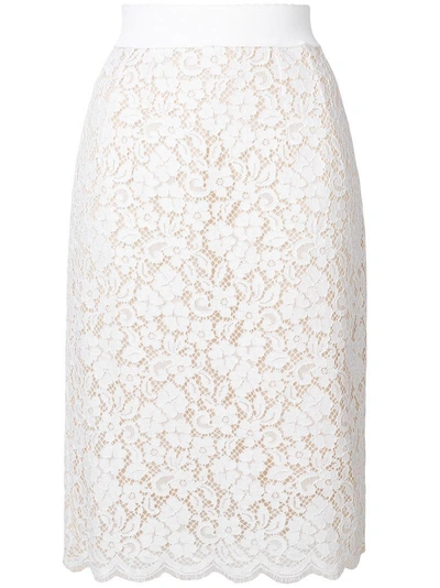 Shop Dolce & Gabbana Floral Lace Skirt In White
