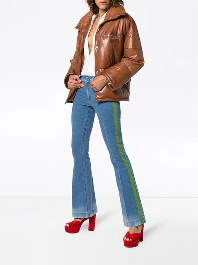 Shop Gucci Stripe Embellished Flared-leg Cotton Jeans - Blue
