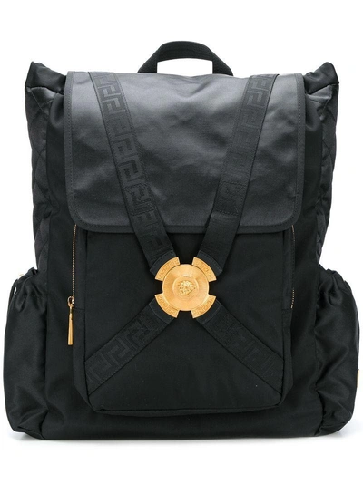 Shop Versace Grecca Ribbon Backpack - Black