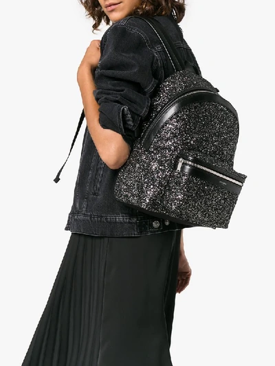 Shop Saint Laurent Black City Glitter Backpack