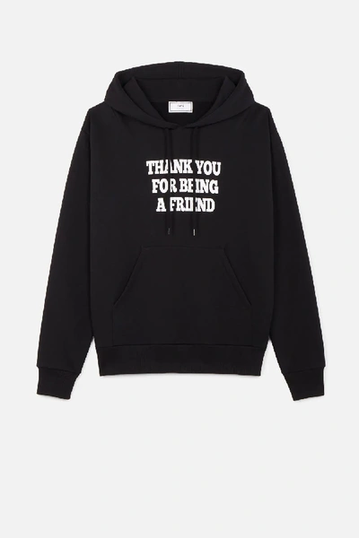 Shop Ami Alexandre Mattiussi Hoodie With Print Thank You For Being A Friend In Black