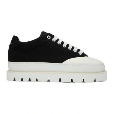 Shop Mm6 Maison Margiela Black Wool Platform Sneakers In H4644 Bk/wh