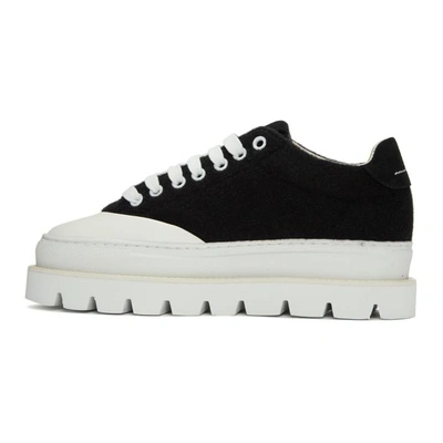 Shop Mm6 Maison Margiela Black Wool Platform Sneakers In H4644 Bk/wh