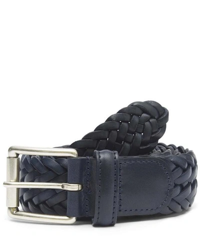 Shop Anderson's Leather Woven Belt In Navy