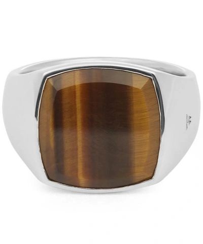 Shop Tom Wood Cushion Tiger Eye Ring In Silver