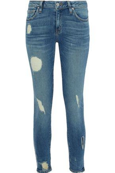 Shop Iro Woman Jude Distressed Low-rise Skinny Jeans Mid Denim